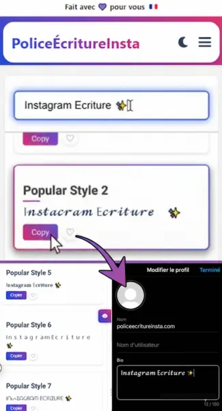 Guide pour changer la police d'écriture de sa bio Instagram