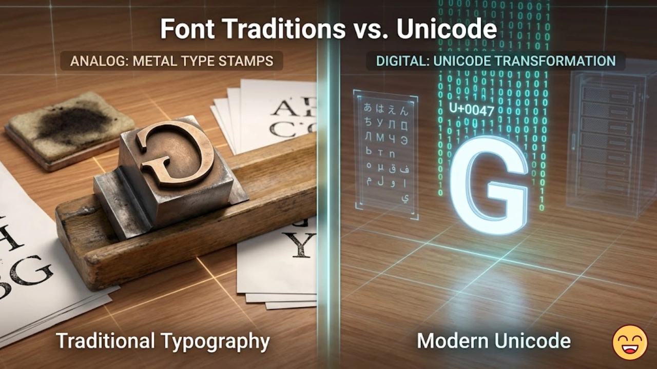 Schéma expliquant la différence entre police de caractère et Unicode